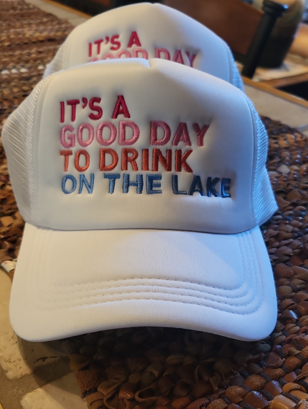 White Trucker Hat "It's A Good Day To Drink On The Lake"